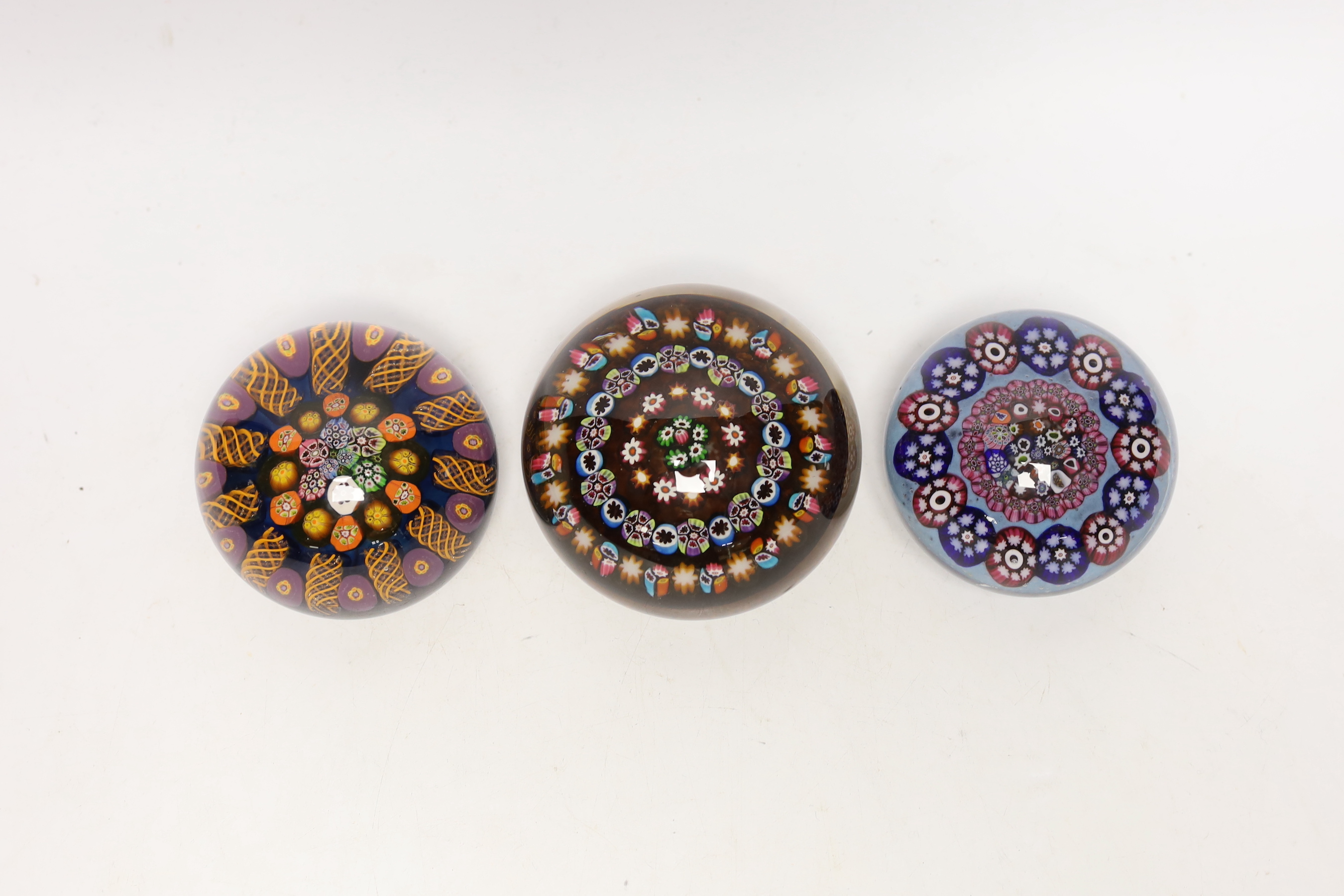 Three paperweights: one Perthshire and two others, Perthshire 6cm high